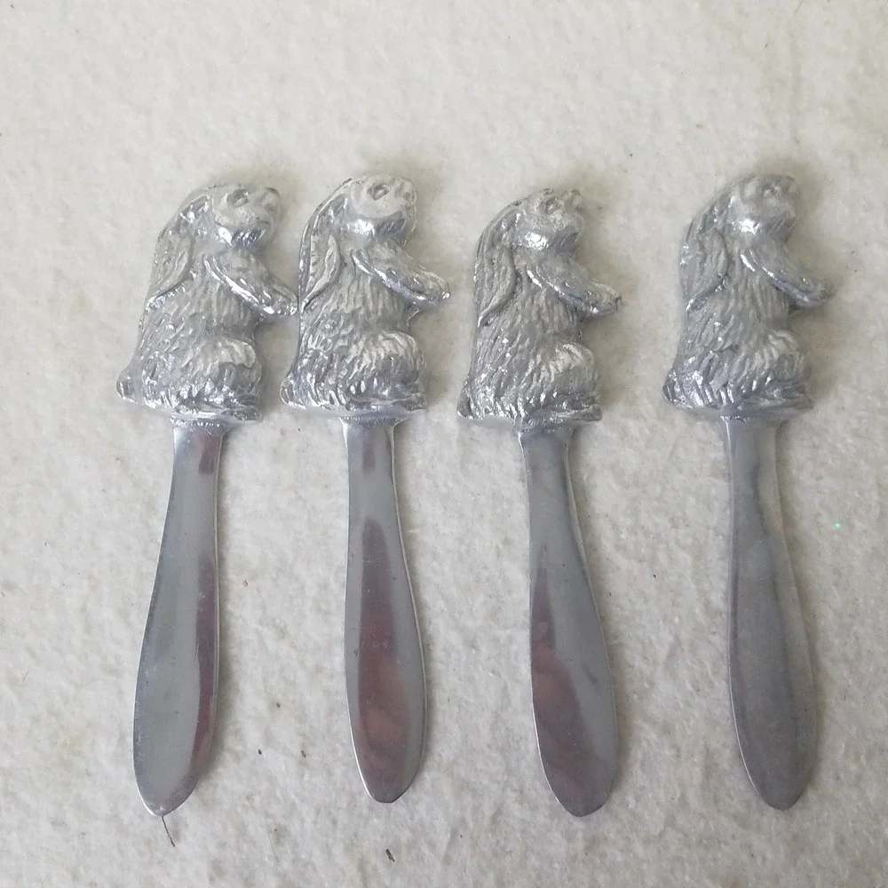 Bunny Rabbit Butter Spreaders Cheese Knives Easter Spring Set of‎ 4 Silver Tone